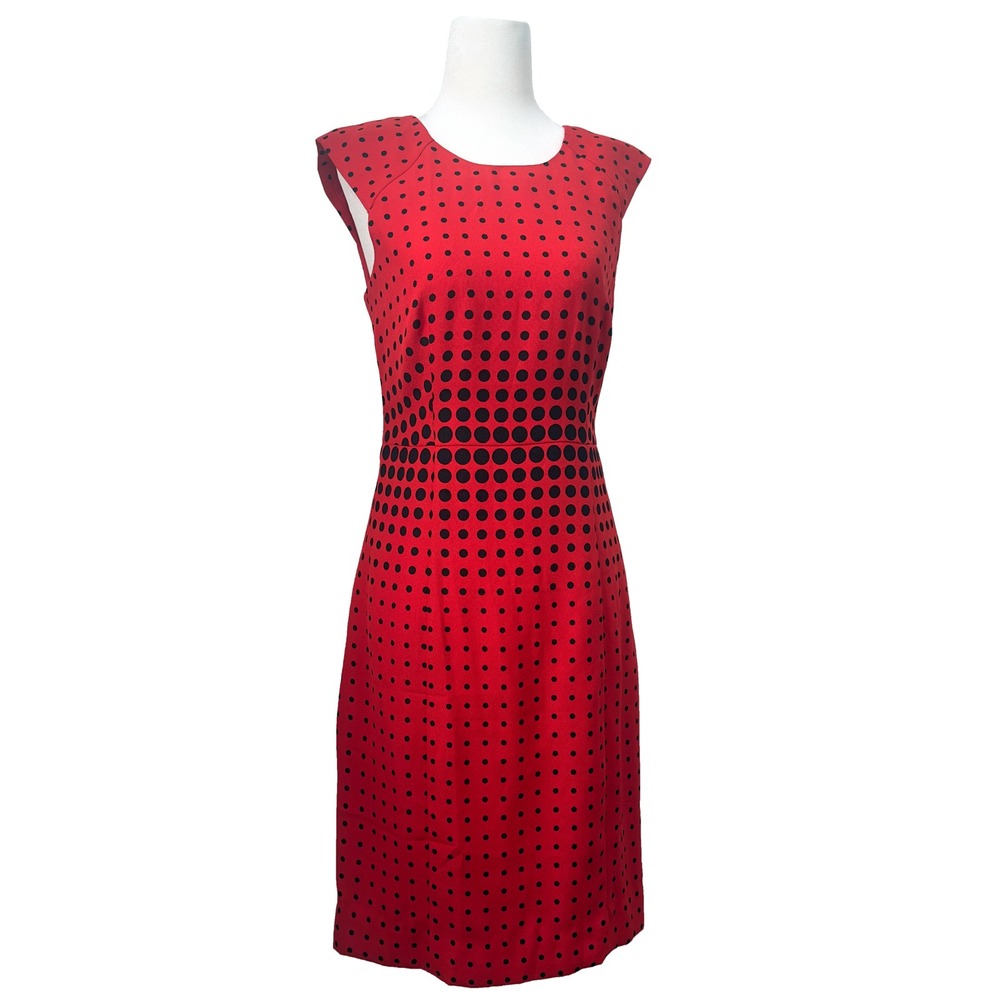 J.Crew Sleeveless Sheath Dress, Size 2, Red with Black Polka dots